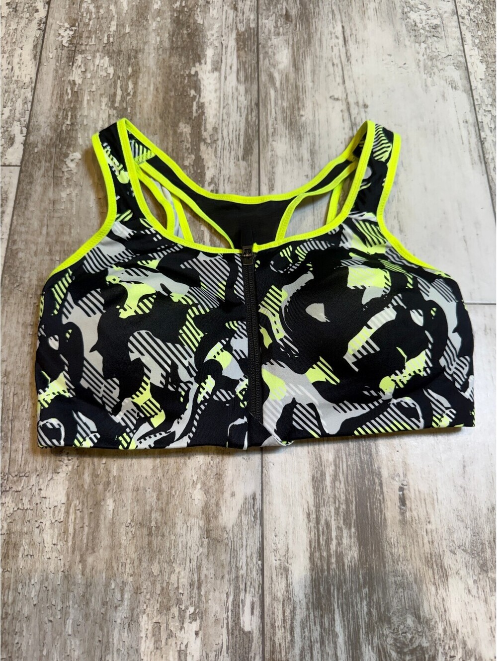 Nike Dri-FIT Womens Sports Bra Black Neon Yellow Zip Front